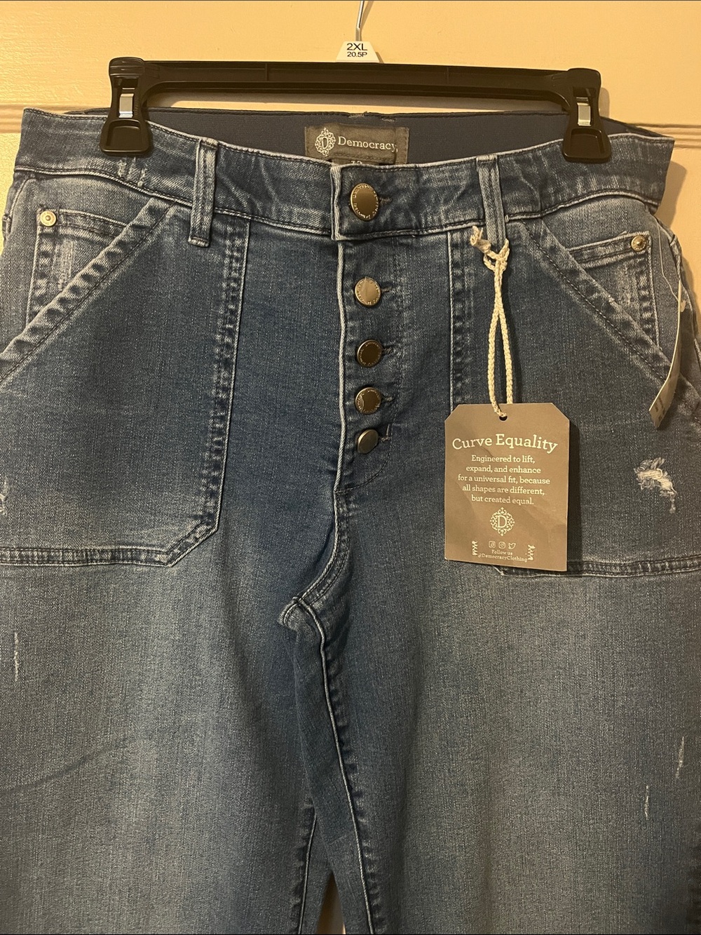 Democracy High-Rise Button-Fly Jeans in Medium Blue Wash